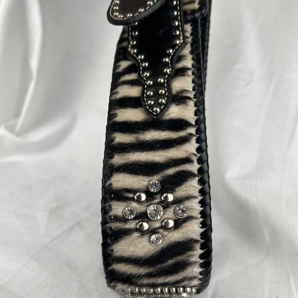 Nocona Wide Zebra Print Western Belt Black With Silver Studs